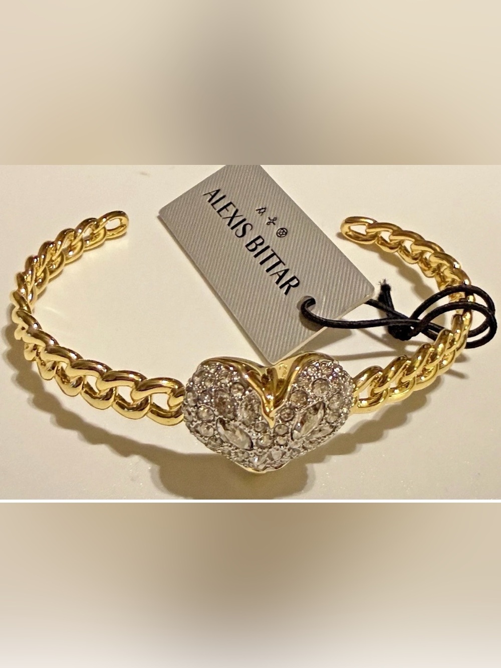 Alexis Bittar Solanales Crystal Heart Macrame Cuff Bracelet Gold Plated NWT